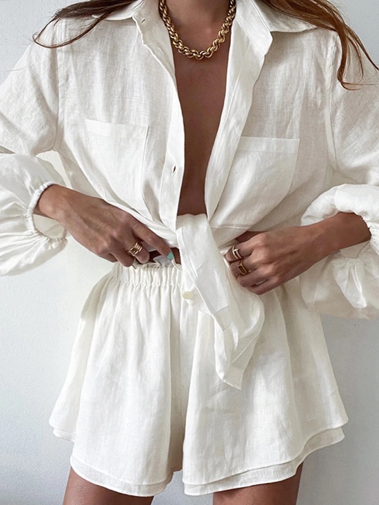 Commense Tops - Commense Aegean 100% Cotton Two Piece Double Lined Shorts Set
